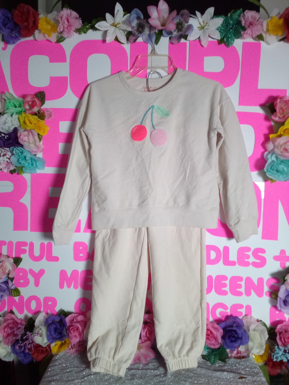 Kids Cream Cherry Sweatshirt & Sweatpants Set